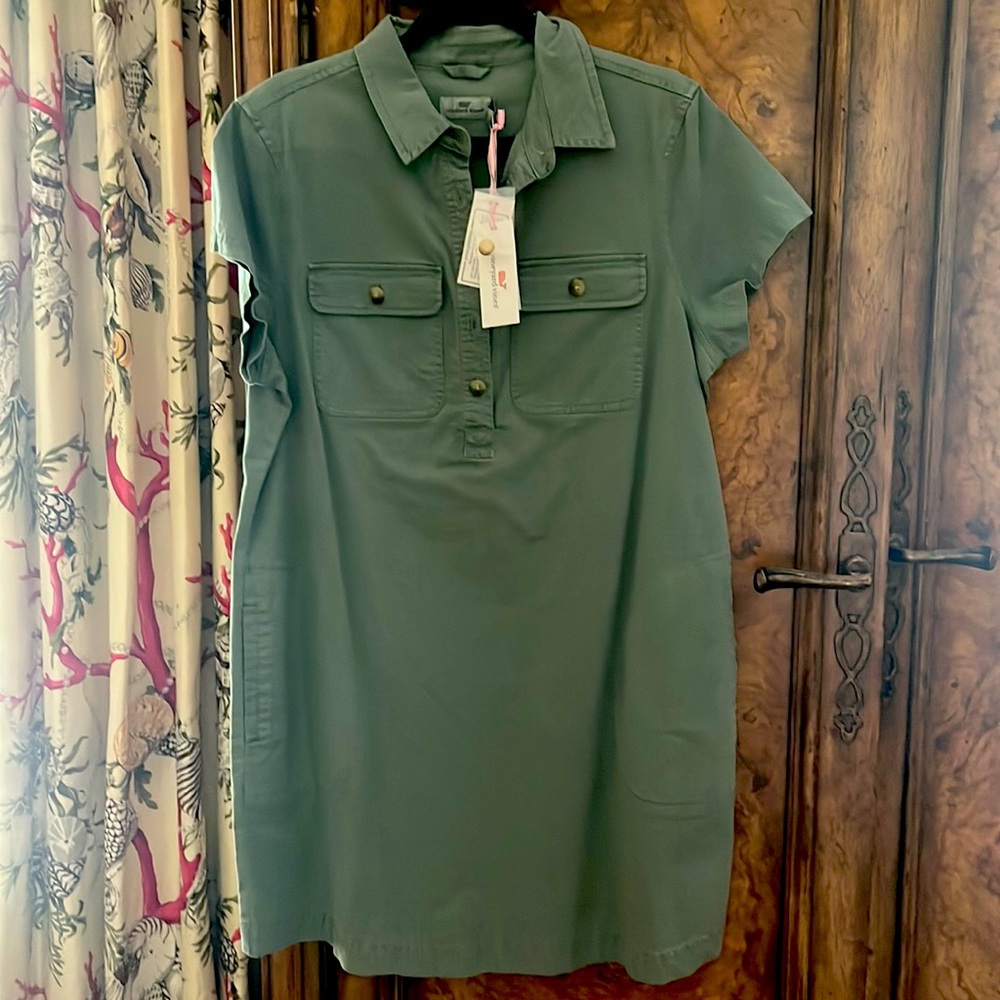 Vineyard Vines Olive Green Short-Sleeve Polo Midi Dress